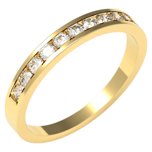 0.55 Ct 14K Yellow Gold Wedding Band Size 7, 11 Diamonds, Channel Setting