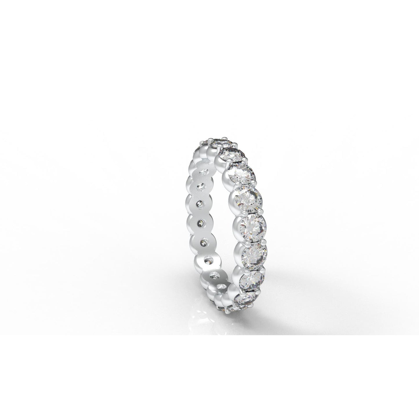 14K White Gold Stackable Ring with 1.55 Ct Round Brilliant Cut Diamonds - Size 5