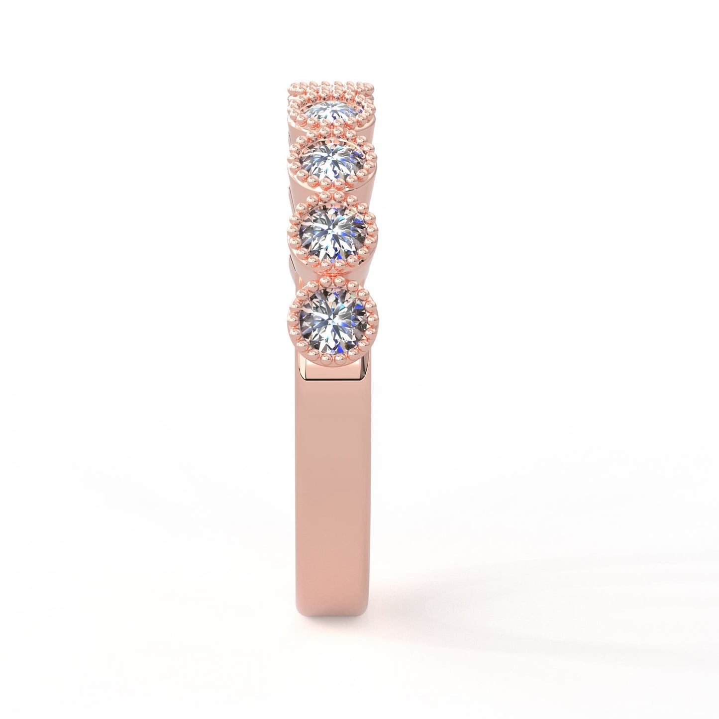 Rose Gold 18K Ring with 9 Real Diamonds 1 Ct. Bezel, 3.7g Round Brilliant