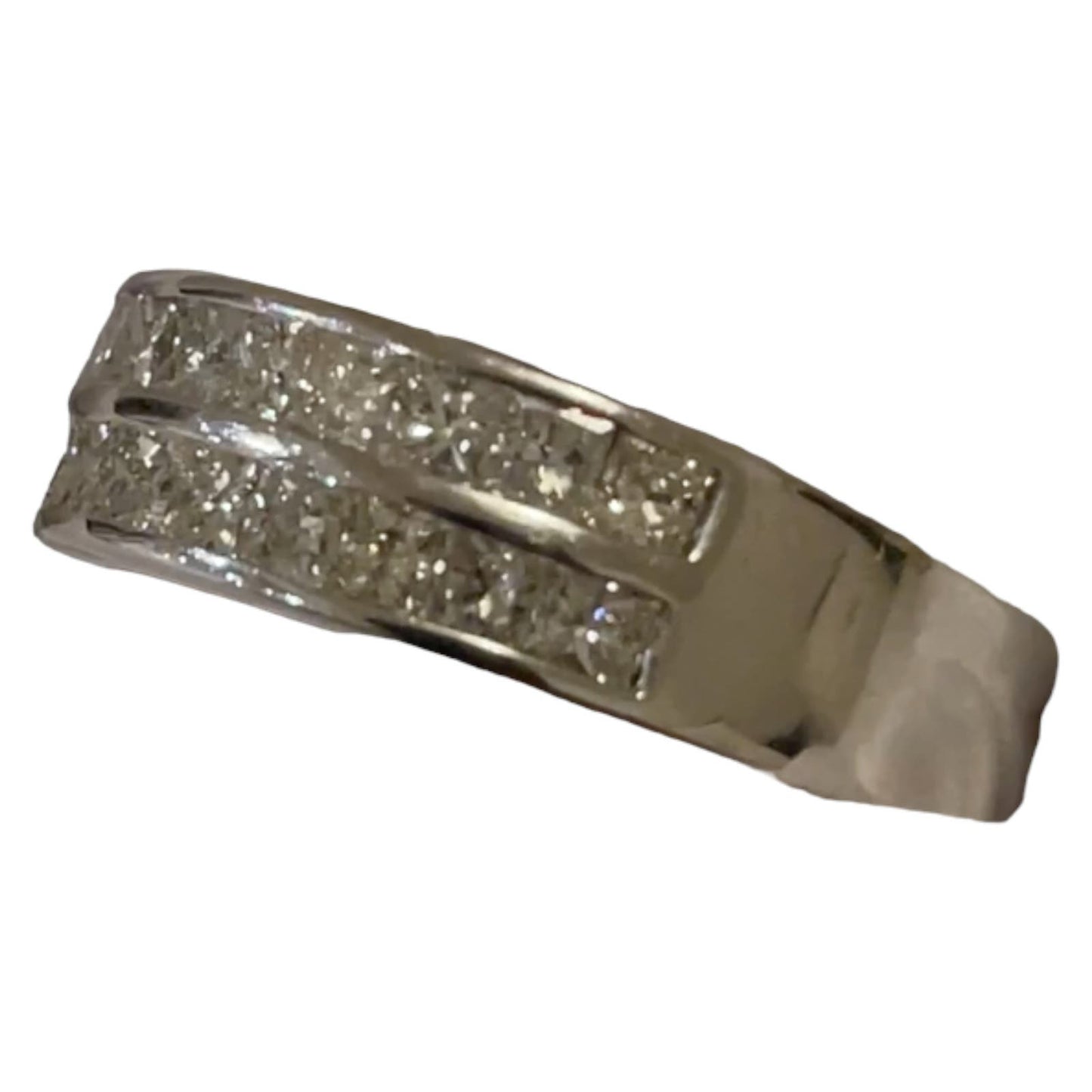 18K White Gold 1.05 Ct Princess Cut Diamond Ring, Chanel Set, Size 6.5, USA